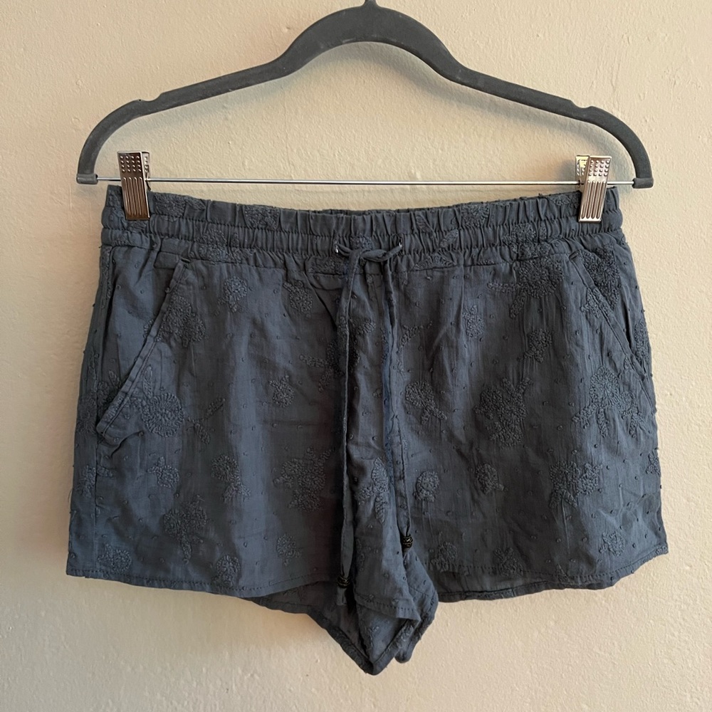 Slate Blue Floral Embroidered Cotton Lightweight Short from Anthropologie Size S